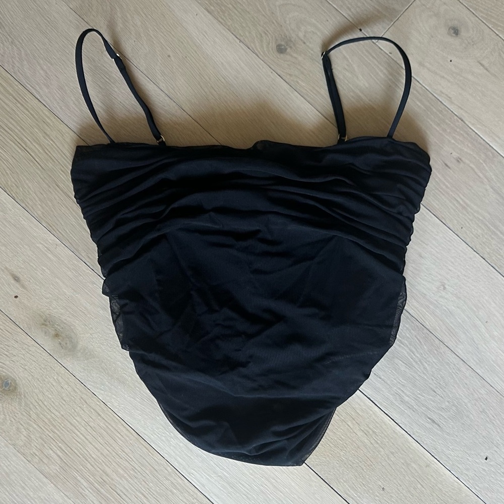 Babaton black lace tulle bustier crop top
